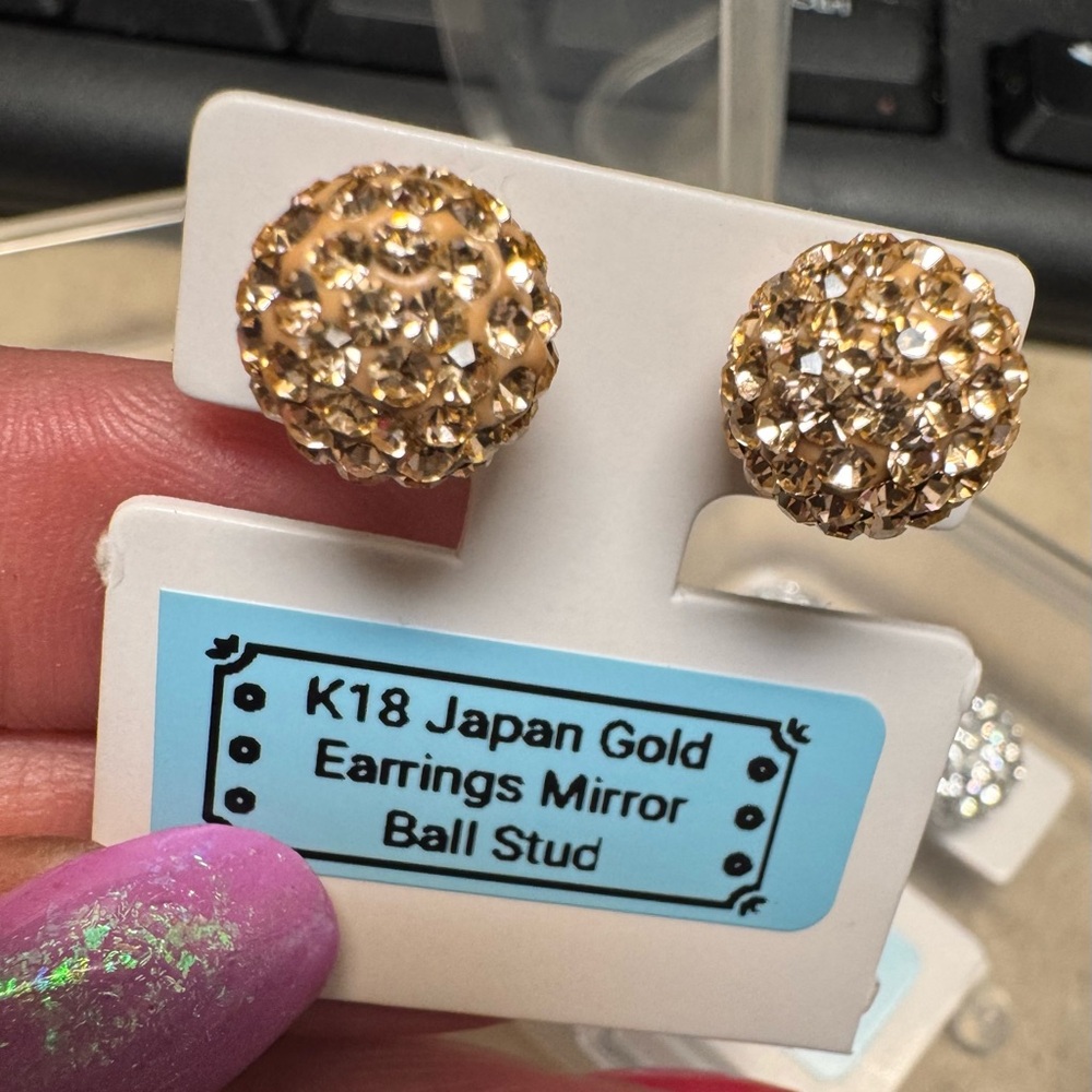 Rose /Pink Gold and White K18 Japan Diamond cut Mirror Ball Stud Earrings